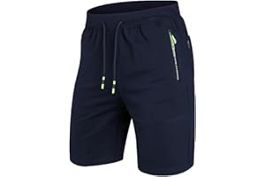Tansozer Mens Casual Sports Shorts with Elastic Waist Zipper Pockets