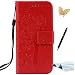 Produktbild Galaxy J5 2015 Hülle, TOUCASA® Vintage/Retro Bookstyle Lederhülle Handyhülle PU Leder Flip Tasche Case Niedlich Katzen und Bäume Muster mit Stand-Funktion Kredit Kartenfächer und Magnetverschluss Brieftasche Tasche Wallet Case für Samsung Galaxy J5 2015 + 1 x Eingabestift + 1 x Glitzer Staub Stecker, Rot