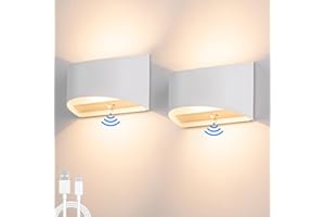 Liyabber 2-częściowa bezprzewodowa lampa ścienna LED z detektorem ruchu, akumulatorowa lampa ścienna z USB-C, 6W wewnętrzna lampa ścienna z przełącznikiem, 3200mAh Lampa ścienna zasilana baterią