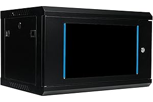 ‎KOSCOM CONNECT Netzwerkschrank 19 Zoll 6HE I 450 mm Tiefe I Serverschrank Schwarz I Wandmontage I abschließbare Glastür I voll montiert I 100 kg Traglast I 600×450×369 mm (Schwarz - 45cm, 6HE)