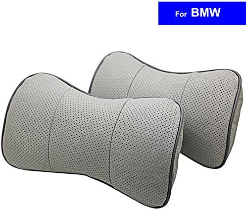 AutoSunShine 2 Pcs Genuine Leather Bone-shape Car Seat Neck Rest Headrest Comfortable Pillow Cushion (Grey)