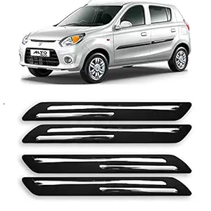 ROYALS CHOICE Car Bumper Protector Guard for Maruti Suzuki Alto 800 LXI Opt S-CNG with Double Chrome Strip Set of 4Pcs (Black)