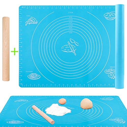 GeMoor Nonstick Pastry Bake Mat with Rolling Pin, Silicone Measurements Mat for Pastry Cooking