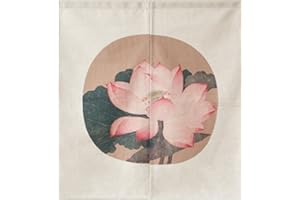 LIGICKY Noren Rideau Japonais Court Tapisserie Linge de Coton Rideau de Porte Peinture Chinoise（85×90cm,Fleur de Lotus Vintage