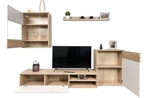 Mattfy - Set de Muebles de Salón Moderno, Módulos de Comedor, Modelo Magda, Acabado en Blanco y Cambria, Medidas: 220 cm (Ancho) x 100 cm (Alto) 40,5 cm (Fondo)