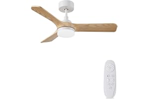 AUTODAY Legno Ventilatore da soffitto con luce 30W motore DC ultra silenzioso diametro 90cm con 3 pale reversibili Telecomando con funzione di memoria 6 velocità dimmerabile ventilatore soffitto