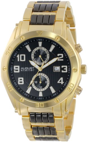 August Steiner Herren Swiss Multifunktions-goldfarbene Zifferblatt schwarz Armband Armbanduhr August Steiner Herren Swiss Multifunktions-goldfarbene Zifferblatt schwarz Armband Armbanduhr