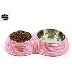 Valentina Valentti Futternapf für Hunde/Katzen, mit Schmucksteinbesatz, 2 Näpfe, klein, Rosa