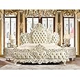 CLASSIC WOOD & CRAFT® Timeless King Size Bed Frame - High Headboard, Footboard, & Premium Teak Wood - Customizable Features, 203 cm x 193 cm No Mattress Included (Design-6)