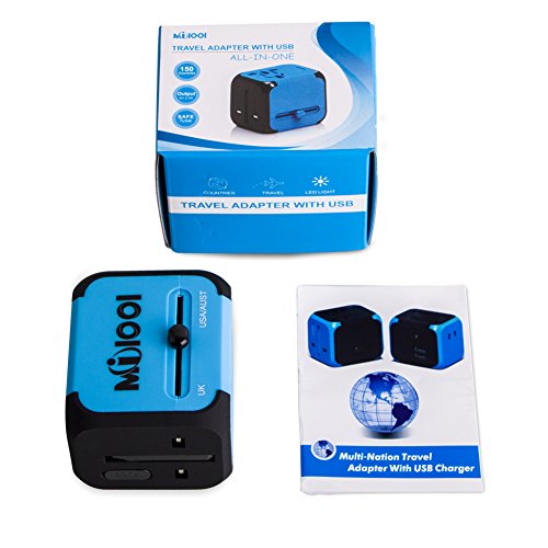 Milool universellen Reise-Adapter mit Doppel USB-Ports aus 150 Ländern weltweit US UK EU AU Universal fusionierten Sicherheit AC-in einem Ladegerät(Blau) - 8