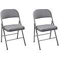 ARIANA HOMEWARE Folding Chairs Padded Fabric Seat - Heavy Duty Metal Frame - Multi-Purpose Foldable Backrest Chair - Easy Fold & Store Cushioned Seats (Grey, 2 x Chair)