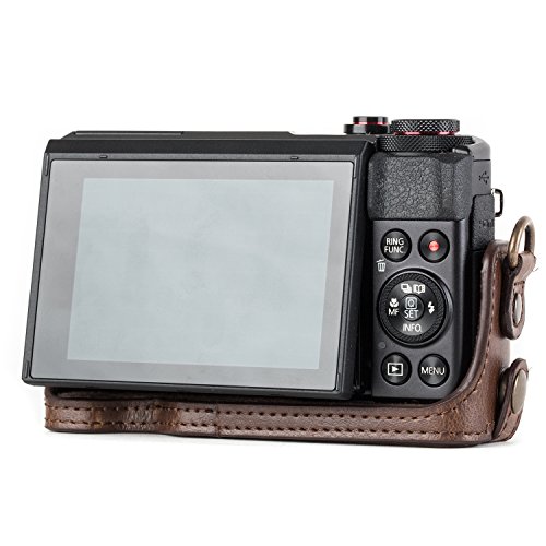 MegaGear MG952 Etui avec Bandouli  re Acc  s batterie en Cuir pour Appareil photo Canon PowerShot G7 X Mark II Marron fonc  