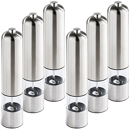 TecTake Elektrische Edelstahl Salzmühle Pfeffermühle Gewürz Mühle mit Lampe und Keramik Mahlwerk - diverse Mengen - (6 Stück | Nr. 401780)