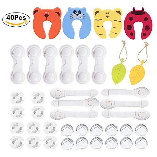 Yompz 40 Piezas Kit de Seguridad para Bebés, 6 Bebé de Seguridad Bloqueo, 6 Cerraduras de Cajón, 12 Protectores de Esquinas, 10 Protector de Enchufes, 4 Tope Clip Protector Puerta, 2 Tope de Puertas