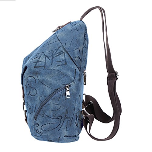 FakeFace Damen Retro Vintage Rucksack aus Cauvas Nylon und Leder mit Handyfach Ausweißfach Reißverschlussfach für Wandern Outdoor Reise - 2