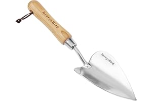 Berry&Bird Garten Topfkelle, Edelstahl-Handschaufel mit Holzgriff, kleines Spaten-Gartenwerkzeug zum Pflanzen, Bodenlockerung, Umpflanzen, Graben, Jäten und Dünger-Mischen