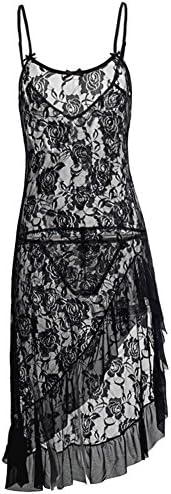 Women Sexy Lingerie Hollow Lace Nightwear Perspective Underwear Suspenders Short Long skirt Uniform within Temptation , black , m
