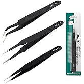 WeddHuis Set di 3 pinzette di precisione in acciaio inox, punta fine, antiscivolo, perfette per gioielli, elettronica e ripar