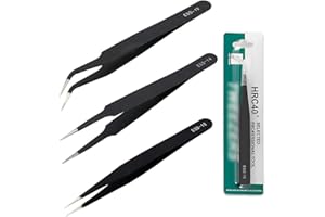 WeddHuis Set 3 pinces précision, pointe fine, anti-statique, acier inoxydable, pour bijoux, électronique et réparation montre.