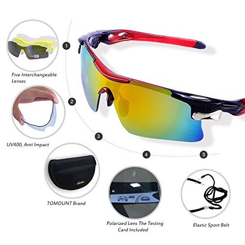 Radbrille, TOMOUNT Fahrradbrille Sonnenbrille mit 5 Wechselgläsern Sportbrille für Radfahrer + Gürteltasche , ideale UV400 Brille für Radsport - 8