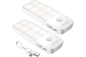 OREUNIK Veilleuse LED Automatique, [Lot de 2] Rechargeable USB Lampe à Détecteur de Mouvement Avec Bande Magnétique, 3 Modes (Auto/On/Off) Convient Aux Placards, Chambres à Coucher, Escaliers, Couloirs