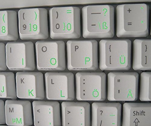 Deutsch transparente Tastaturaufkleber mit Grünen Buchstaben - Geeignet für jede Tastatur