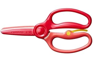 Fiskars Forbici per Bambini, Da 3 Anni in Su, Per Imparare a Tagliare, Lunghezza: 13 cm, Lame in Metallo Rivestite in Plastica e Impugnatura in Plastica, Rosso, Training, 1064067