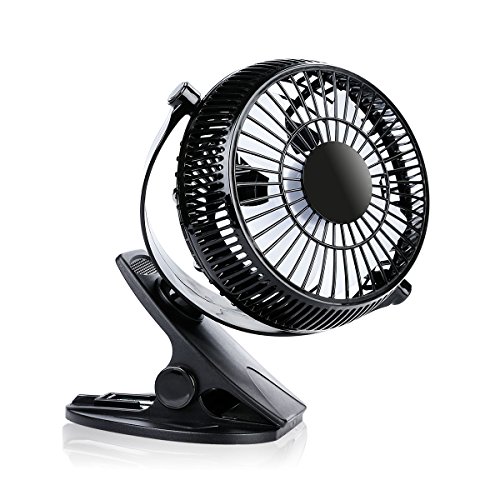 AFAITH Mini Clip und Schreibtisch Personal Fan, 5 "Portable Personal 2-Mode Speed Clip On & Stand Schreibtisch Tisch Regal Kunststoff Fan, USB Powered by Computer / Power Bank / USB Ladegerät Netzteil, 360 Grad einstellbare Silent Cooling Cooler für Kinderwagen Home Office- Schwarz SA054B