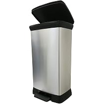 Curver 205873 Pattumiera A Pedale 50L Rettangolare Décor Kitchen, Antimacchia E Anti-odore, Soft-Close, Argento