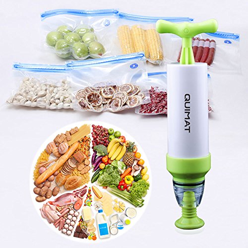 Sous Vide Beutel Quimat Vakuum Nahrungsversiegeler 1 Handpumpe 5 BPA-freie Sous Vide Beutel 2 Beutel Clips Kit hält Nahrung länger frisch, wiederverwendbar, praktisch, einfach zu verwenden - 2
