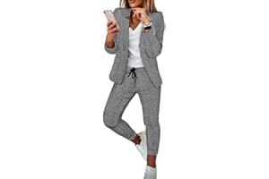 shownicer Tailleur Femme 2 Pièces Elegant Slim Fit Blazer Veste Formel Bureau Travail Pantalon Costumes Revers Manteau Ensemble