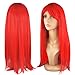 Popamazing 18"/45cm Red Long Straight Wigs - Natural, Heat Resistant and Full Straight Wigs for Women, High Quality Wig