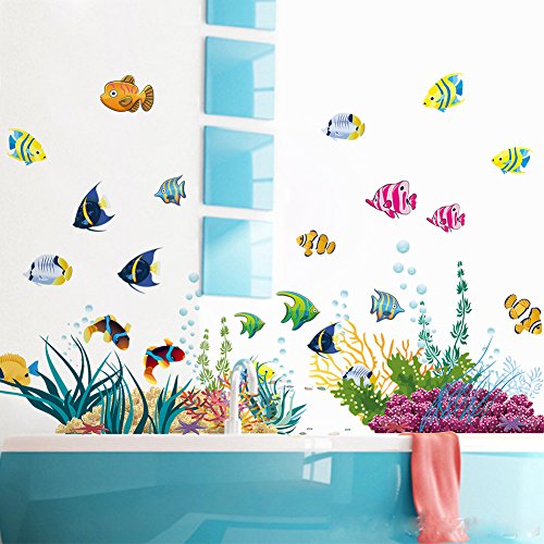 ElecMotive Fisch Entfernbare Wandtattoo Wandaufkleber Wall sticker Aufkleber DIY für Wohnzimmer Schlafzimmer Kinderzimmer in Geschenkkarton 42cm (H) * 130cm (W) (Unten Meer)