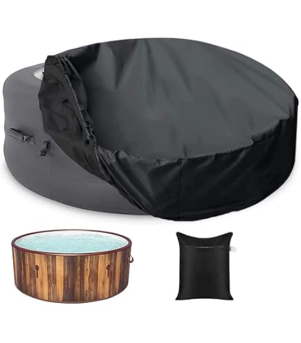 Whirlpool-Abdeckung Rund – Wasserdicht, Wetterfest, 190g Silberbeschichtet, 215x70 Cm, Schwarz