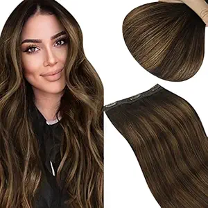 Sunny 22inch 70Gram Brazilian Remy Hair 3/4 Full Head One Piece Clip in Hair Extensions Balayage #2 Darkest Brown Fading to #6 Medium Brown Clip in Extensions Human Hair