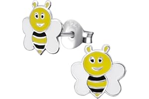 Laimons - Orecchini da bambina a forma di ape, 8 mm, in argento Sterling 925, colore: nero, bianco, giallo