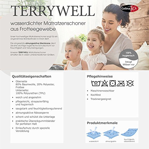 Matratzenschoner 70 x 140 cm | Frottee, TPU-Membrane, wasserdicht und atmungsaktiv | 8.000 mmH2O Wassersäule | CelinaTex Terrywell 5001107 - 6