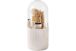 Terafeels Makeup Brush Holder with Lid 360° Spinning Make up Stand 5 Slot Brushes Cup and Pencil Pen Holder for Vanity Decor Bathroom Countertops Desk Storage Container Cosmetic Display Cases, 1004