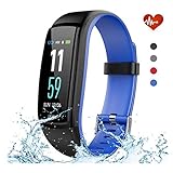 Danloryu Fitness Armband mit Pulsmesser Fitness Tracker Wasserdicht Farbbildschirm Aktivitätstracker Schrittzähler Uhr Smart Armbanduhr mit Schlafmonitor Anruf SMS Beachten (Blau)