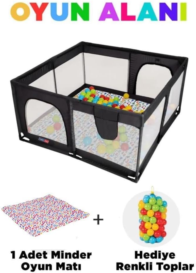 TommyBaby Güvenli Bebek Ve Çocuk Oyun Alanı Oyun Parkı 125X125 Oyun Matı Topları Yatak
