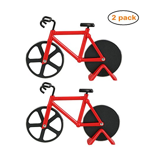 GuDoQi ® 2 Packung Fahrrad Pizza Cutter Dual Edelstahl Pizza Messer Rot