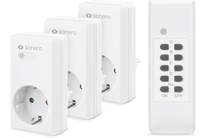 sonero, Zestaw bezprzewodowych gniazd : 3x gniazdo bezprzewodowe i 1x pilot bezprzewodowy, 1100 W, zasięg maks. 30 m, do użytku wewnętrznego, biały