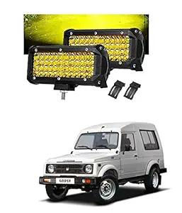 PRIKNIK 7 Inch 40 LED 120 Watt Bar Work Cree Four Row Driving Lamp Fog Light Compatible with Maruti Suzuki Gypsy MG-310 ( Yellow , 2 Pieces ).