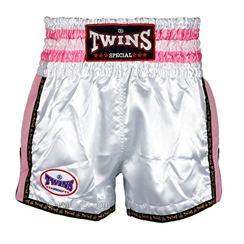 Twins Special Muay Thai Boxing Shorts White-Pink Plain Retro - TWS-926
