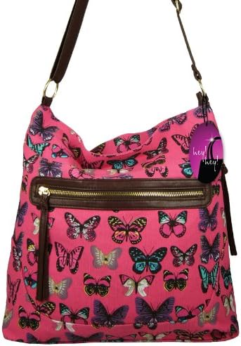 Hey Hey Handbags - Large Across Body Shoulder Handbag (Butterfly Pink - Canvas)