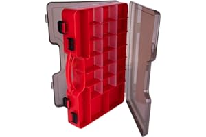 Goture Fishing Box Fishing Tackle Box Organizer Double Sided Plastic Storage Portable Handle Included 44 Compartments Hard Case Medium 12 8 3 Smoke Red