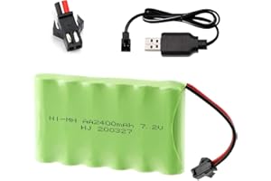 YUNIQUE GREEN-CLEAN-POWER YUNIQUE ITALIA 1 Pezzo Pacco batteria ricaricabile 7.2V 2400mAh Ni-MH AA con sm-2P 2Pin Plug e cavo caricabatterie USB per veicoli RC Truck Cars