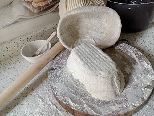 Jingmei Gärkörbchen oval, ø 25 cm x 15 cm, Höhe 8cm, frei Bürste (750g Teig)+ frei Zwischenlage-Abdeckung +frei Brotgabel - 4