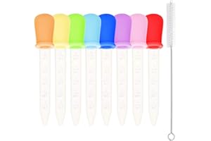 Anvin 8 Pack Liquid Dropper Silicone and Plastic Droppers Pipettes with Bulb Tip Eye Dropper 5ml for Gummy Bear Mold and Candy Molds Gelatin Maker, Oil Science, Crafts Projects (with Cleaning Brush)