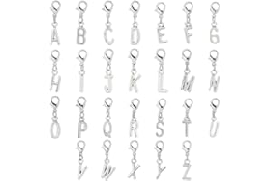 Hobbspring 52 colgantes de letras del alfabeto de la A a la Z, de aleación, iniciales, con clip en forma de letra grande, con cierre de mosquetón para hacer joyas, Acero aleado